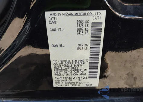 2019 Nissan Altima 2.5 S from USA, damaged, VIN 1N4BL4BV0KC254721